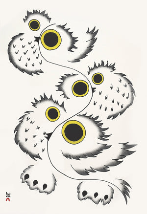 Swirling Owls by Padloo Samayualie