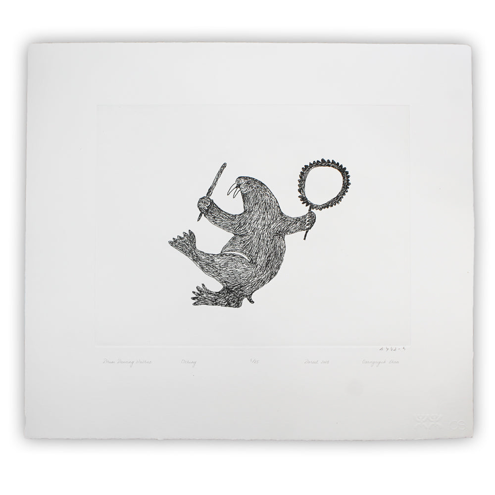 Drum Dancing Walrus by Axangayuk Shaa inuit art