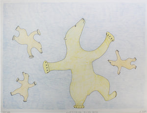 Swimming Bear with cubs by Cee Pootoogook