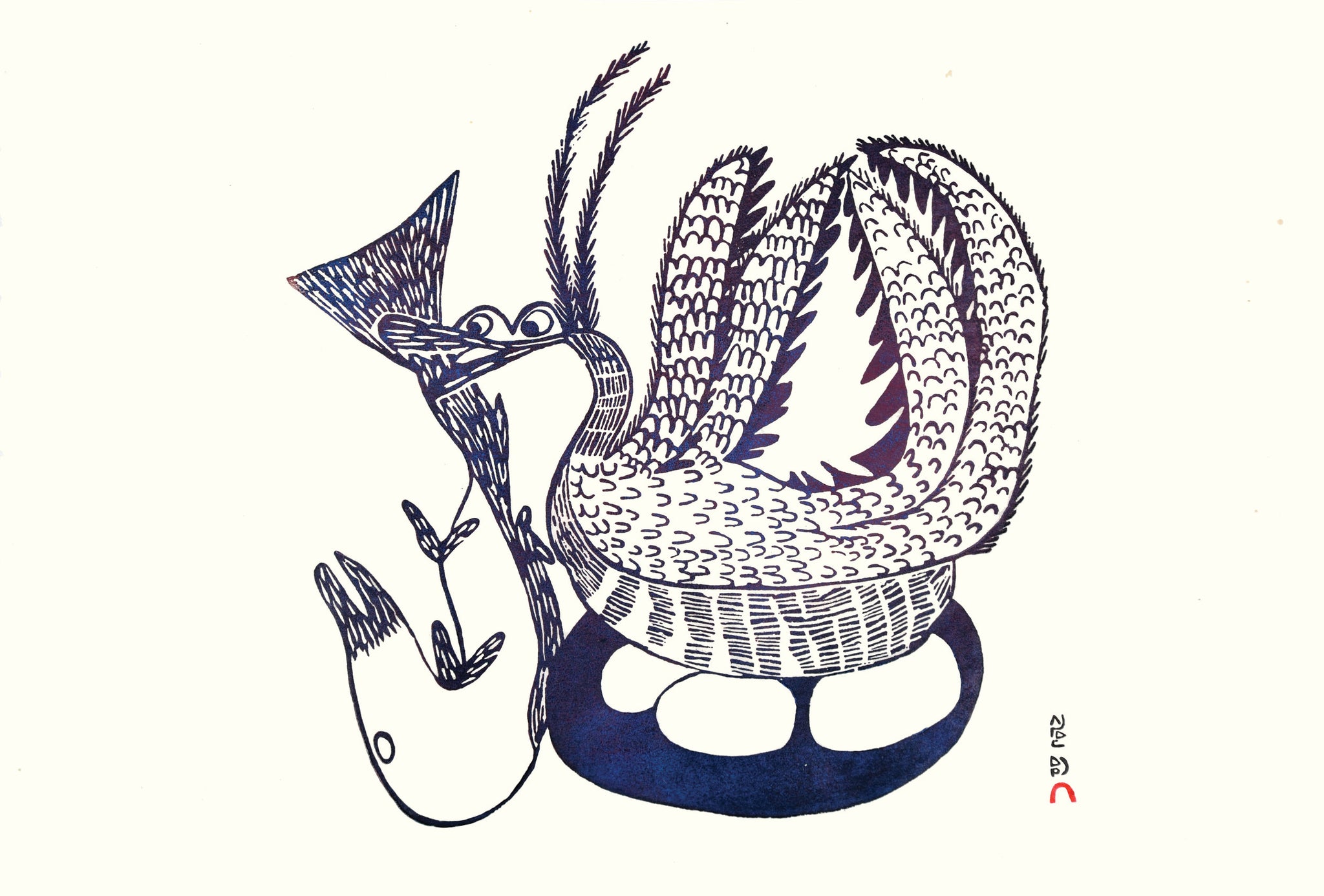 Bird with Fish by Pitseolak Ashoona inuit art