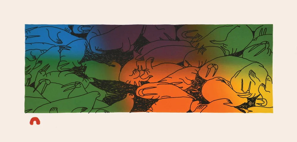 Aiviit Tininirmi  (Walruses on the Beach) by NINGIUKULU TEEVEE From the cape dorset inuit art print collection 2026