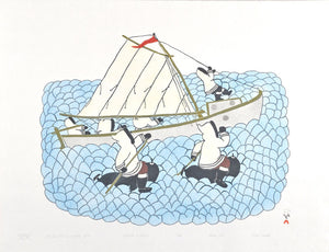 HUNTERS PURSUE DRIFTING BOAT by Mary Pudlat