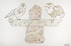 Owls on inuksuk by Ooloosie Saila