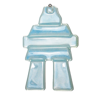 Blue Inukshuk glass sun catcher by Nancy Legassicke